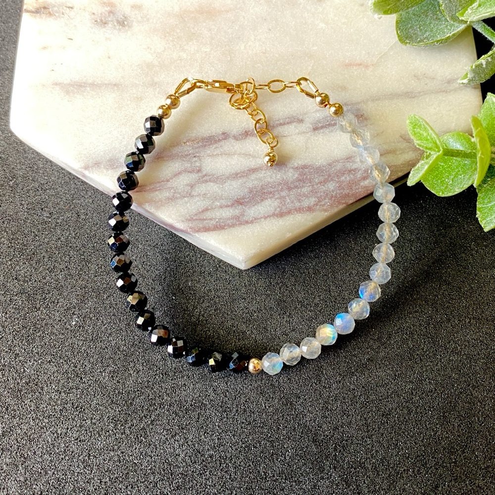 Protection Bracelet Labradorite and Black Tourmaline 14k Gold